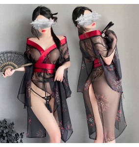 FEE ET MOI - Sexy Japanese Floral Print Kimono (Black Red)